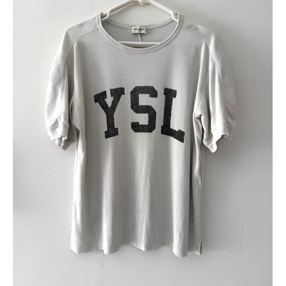 Saint Laurent YSL Paris Vintage Logo Rugby T shirt Short Sleeves Small